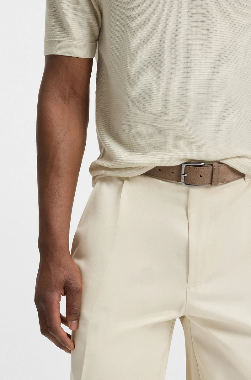 Suede belt with logo-engraved gunmetal buckle
