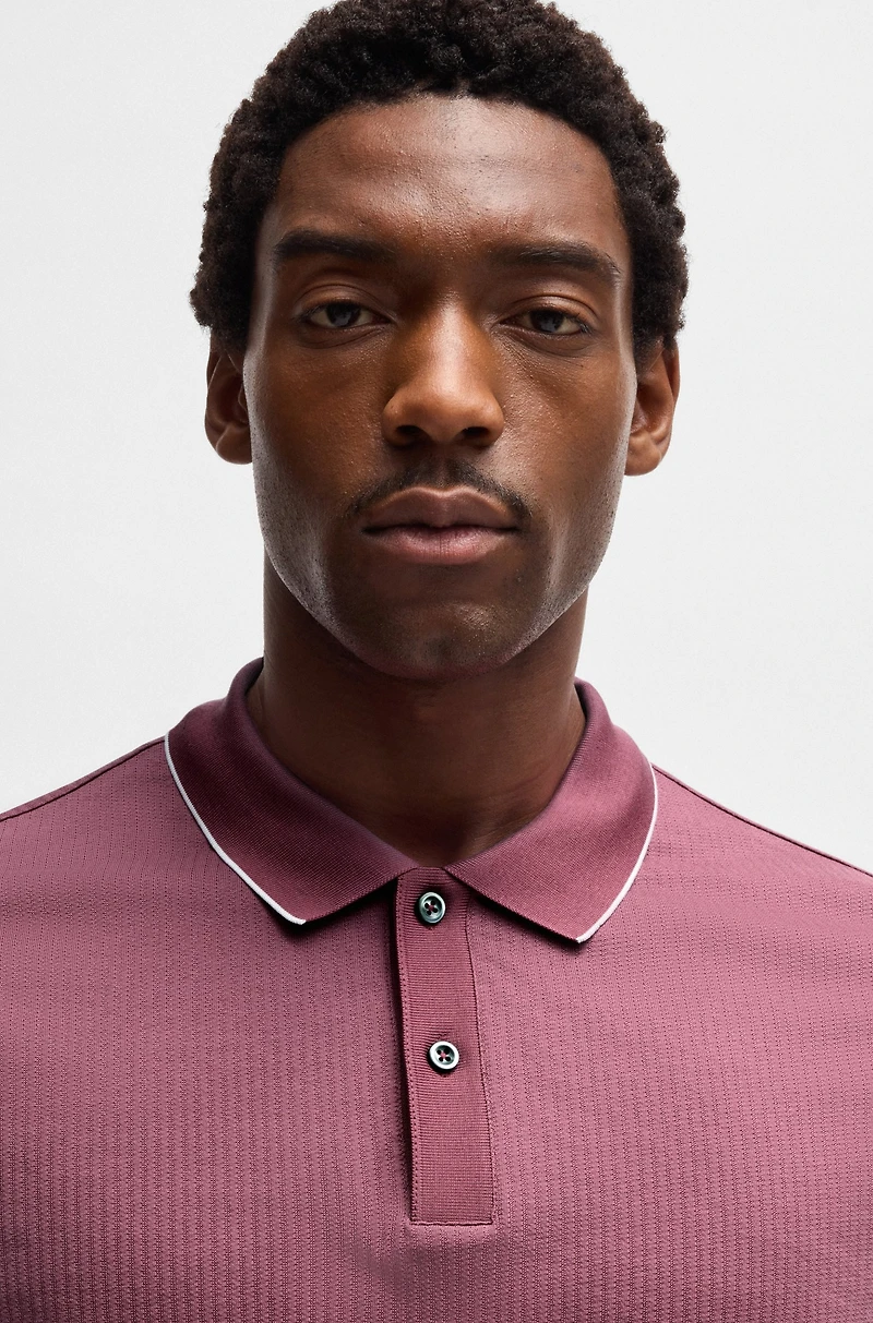 Cotton-silk polo shirt with stripe structure