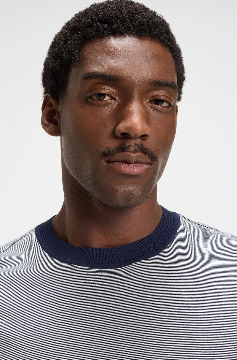 Cotton-silk T-shirt with fineline stripes