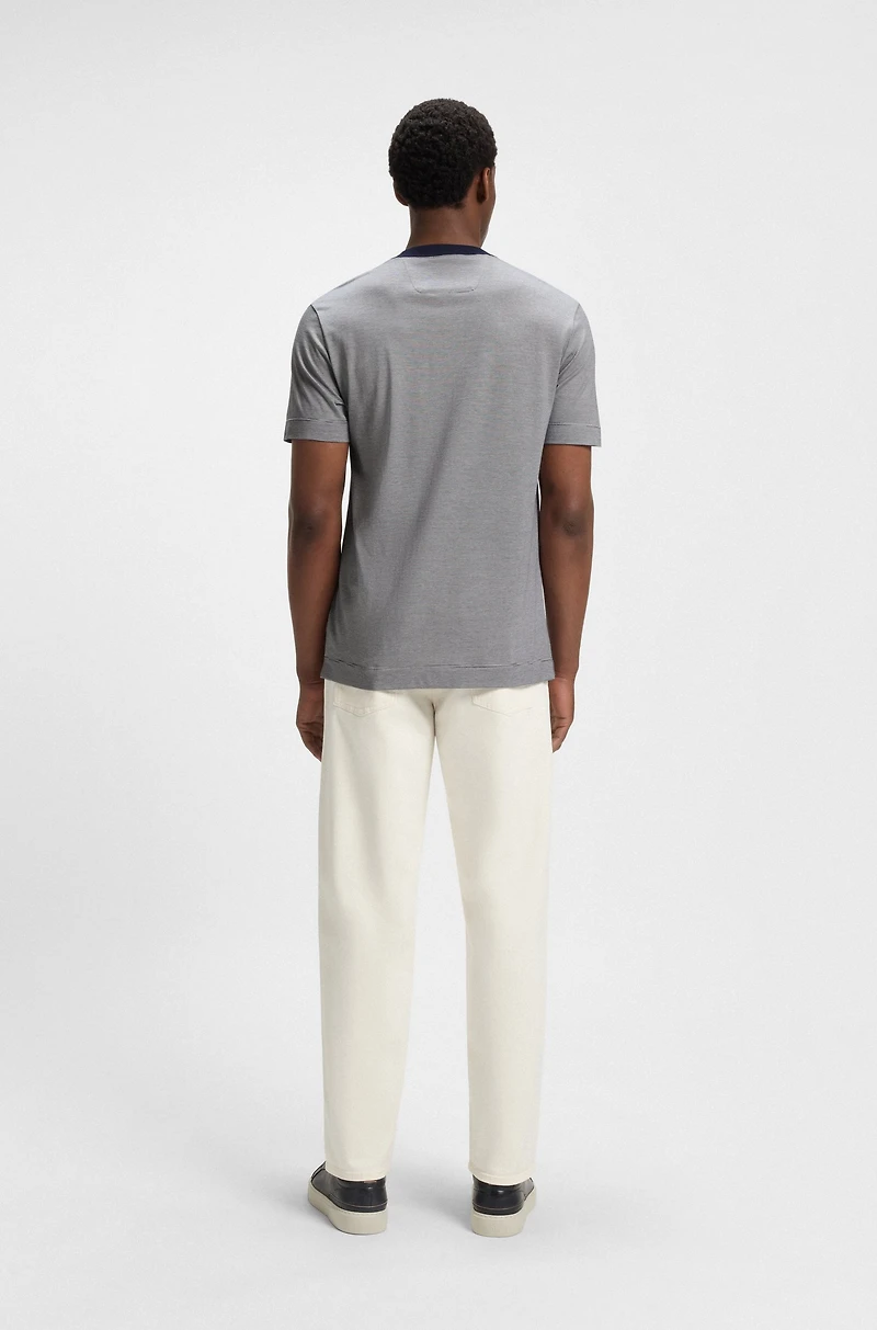 Cotton-silk T-shirt with fineline stripes