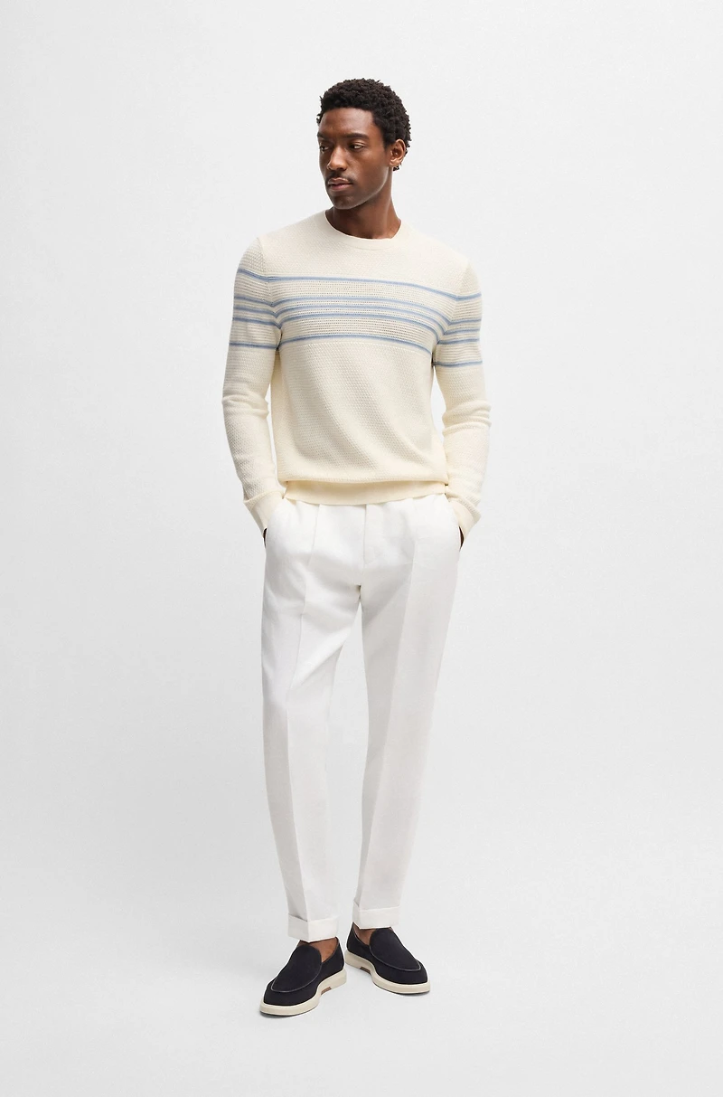 Silk-cotton sweater with knitted stripes
