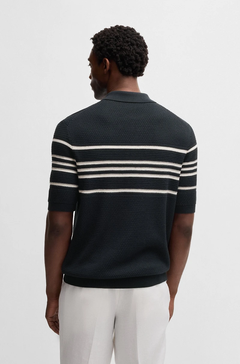 Knit polo silk and cotton with stripe details