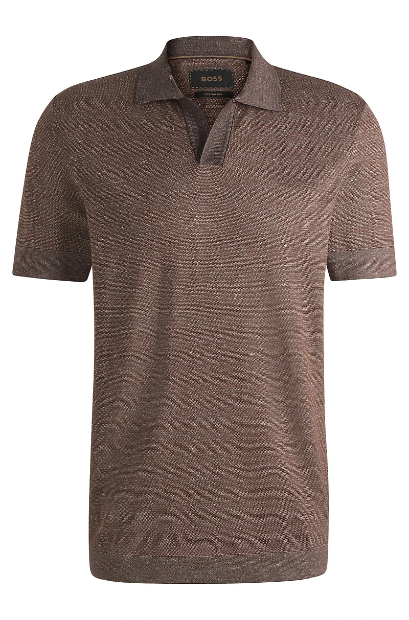 Johnny-collar polo shirt cotton, linen and silk