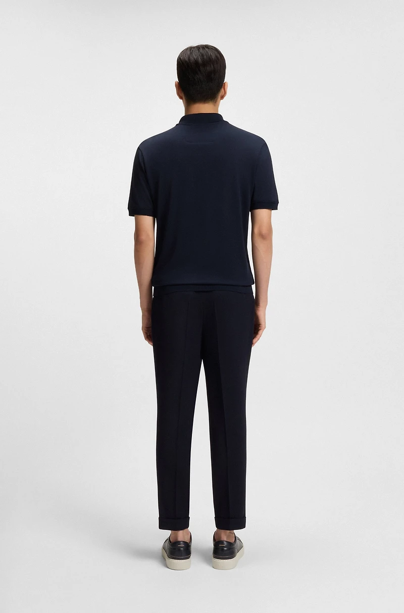 Cotton-silk knit polo with cabled front