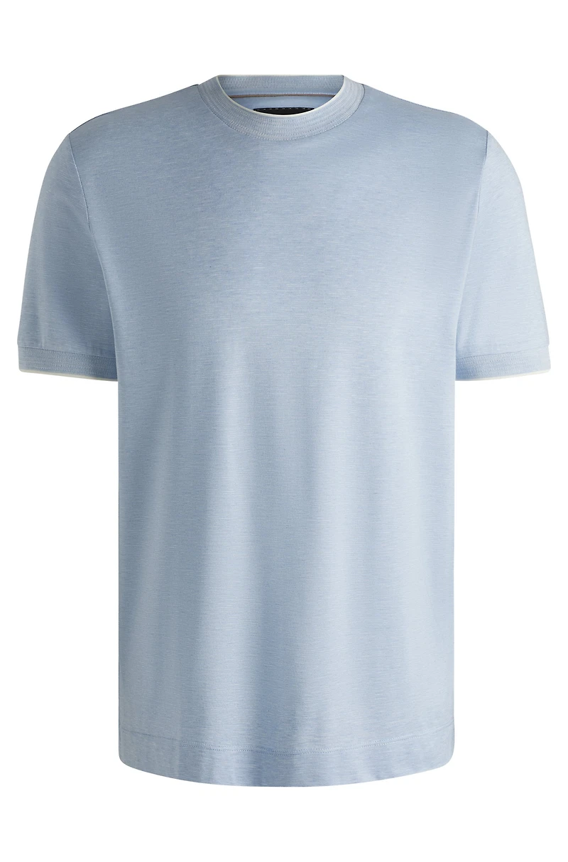 Cotton-silk T-shirt with fineline stripes