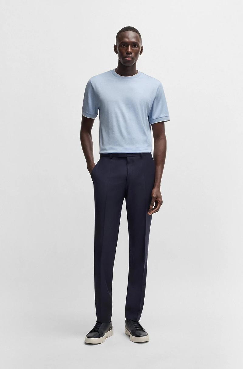 Cotton-silk T-shirt with fineline stripes