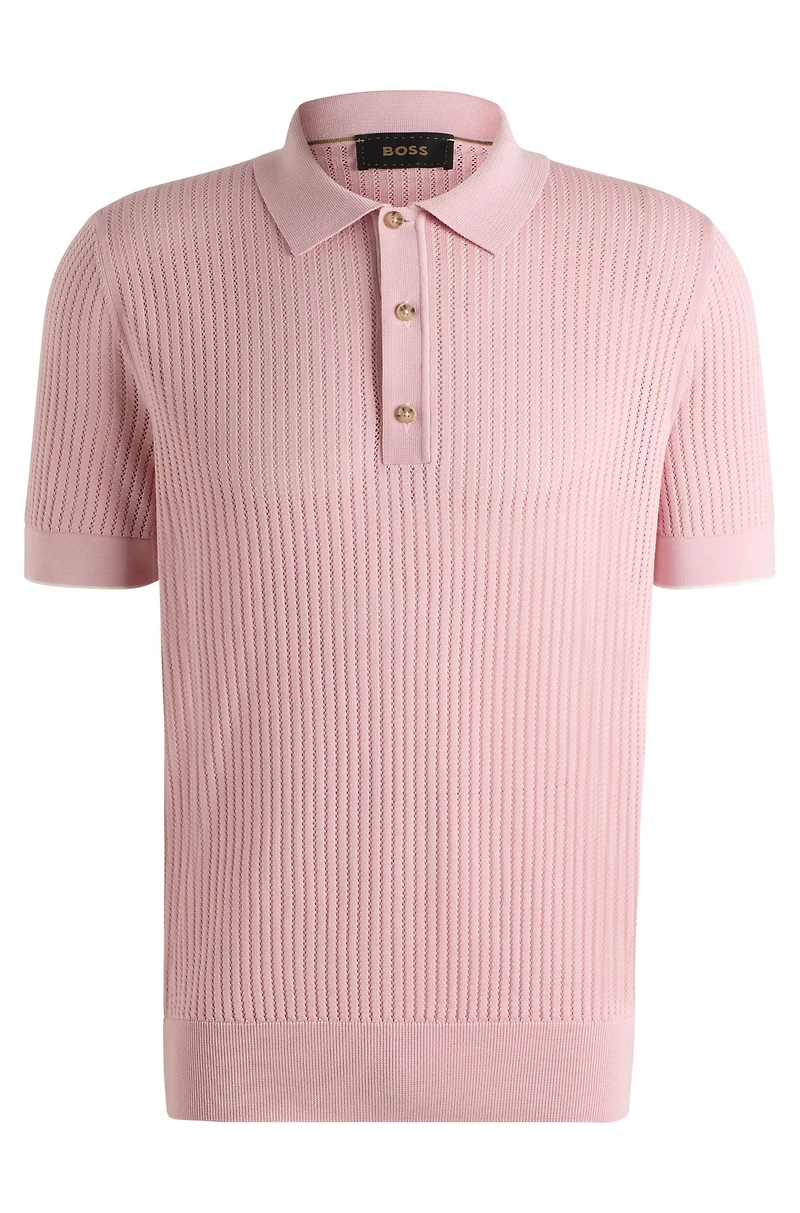Polo-collar sweater silk and cotton