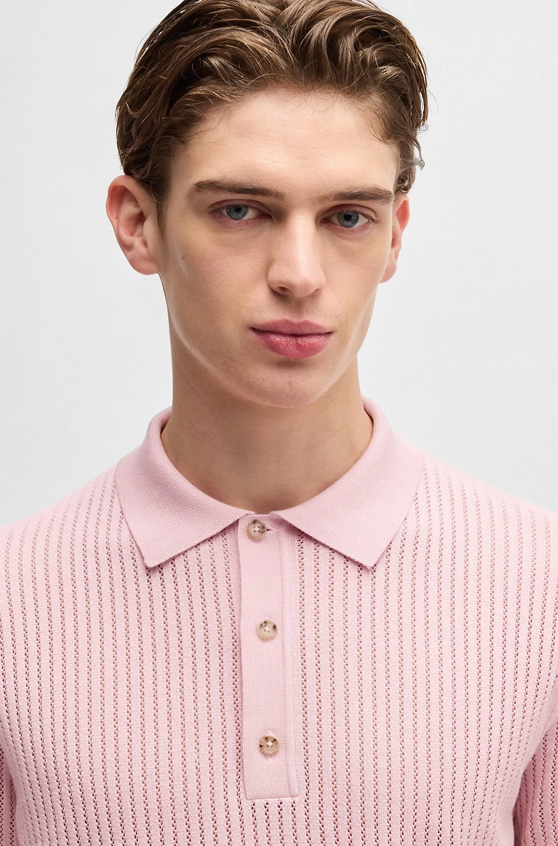 Polo-collar sweater silk and cotton