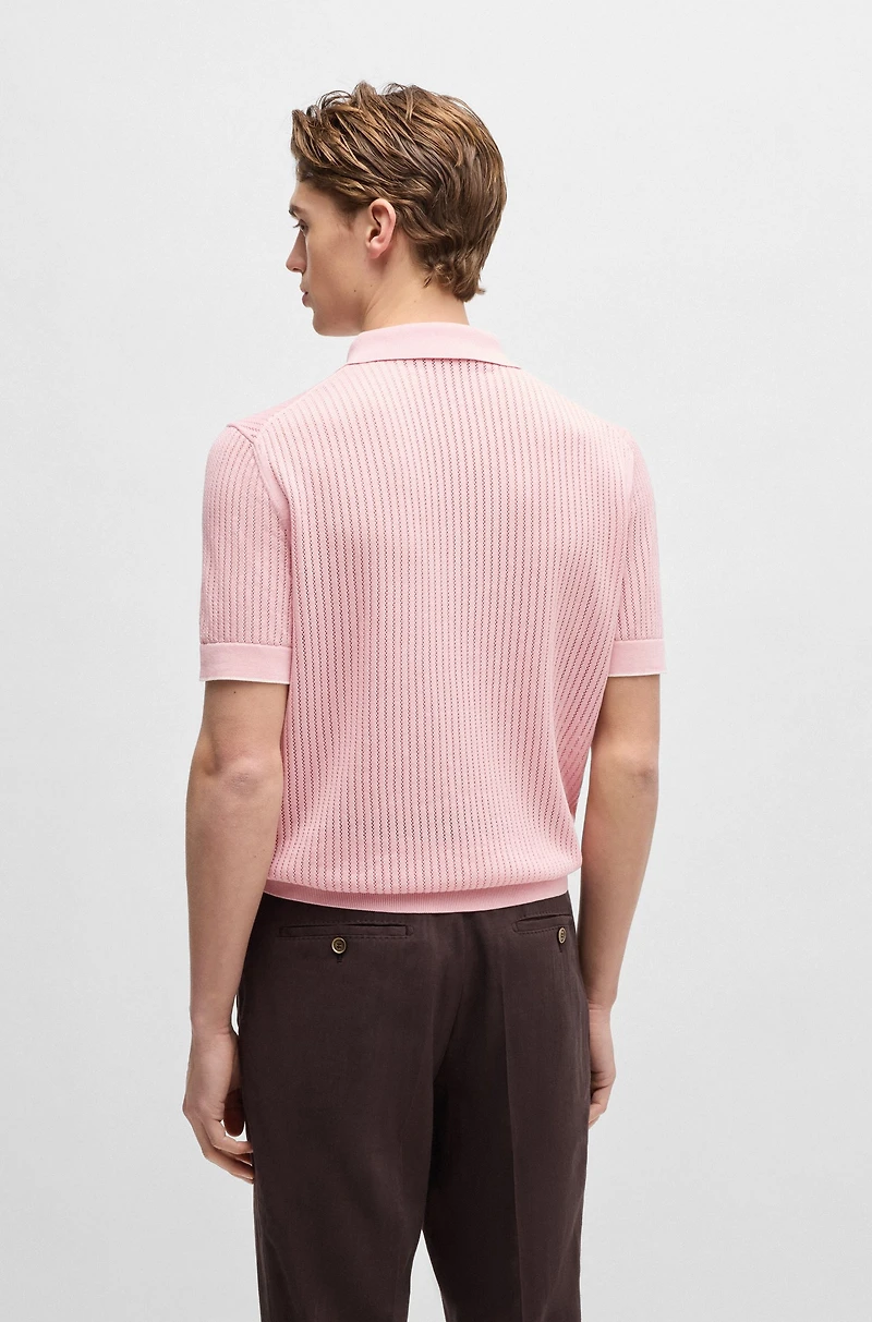Polo-collar sweater silk and cotton