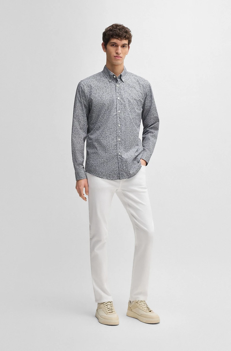 Regular-fit shirt printed cotton poplin