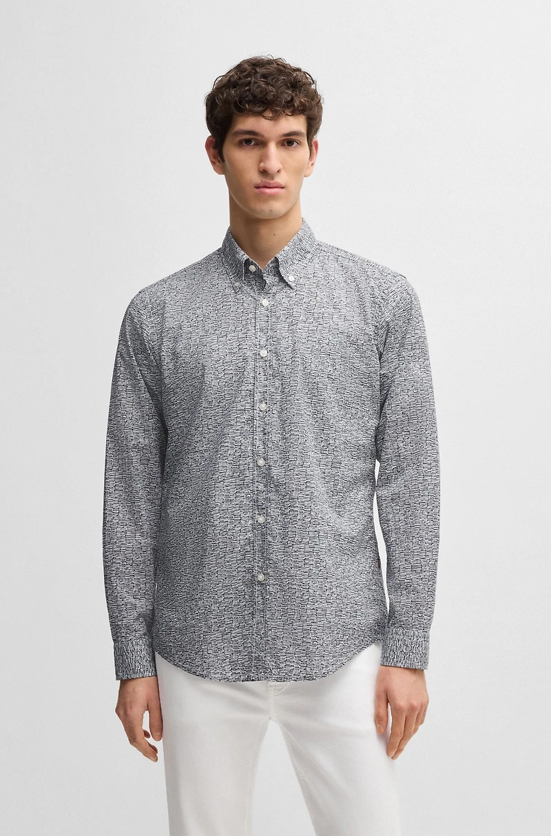 Regular-fit shirt printed cotton poplin