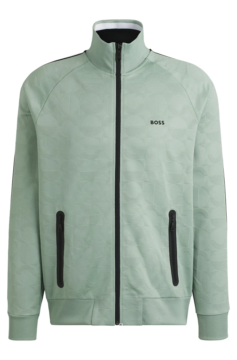 Circle-jacquard zip-up sweatshirt with side stripes