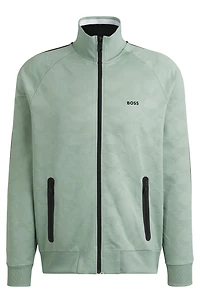 Circle-jacquard zip-up sweatshirt with side stripes