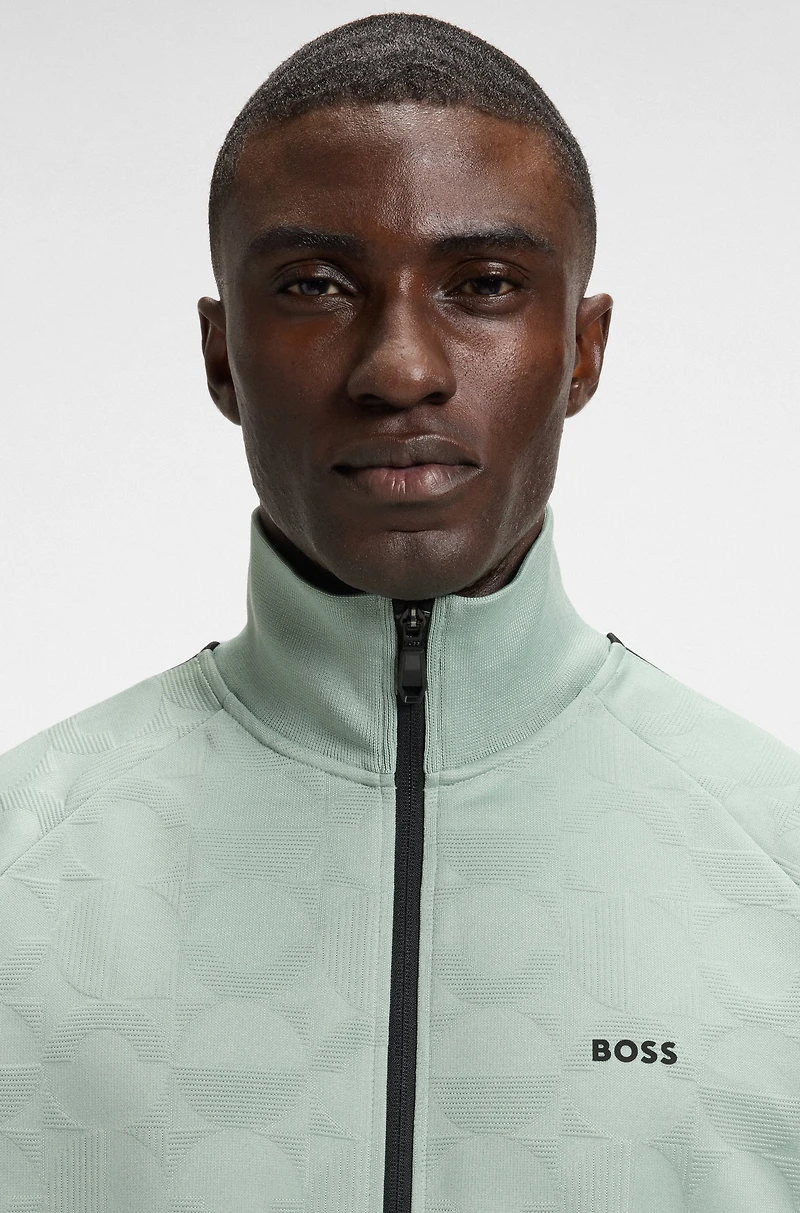 Circle-jacquard zip-up sweatshirt with side stripes