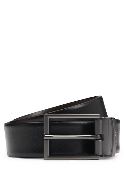 Reversible leather belt with logo keeper
