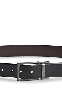 Reversible leather belt with logo keeper