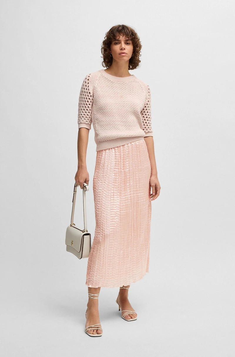 Crinkle-plissé skirt with tonal waistband