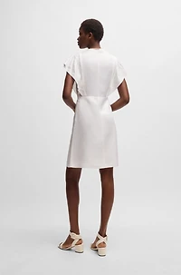 Keyhole-neckline dress with frilled sleeves
