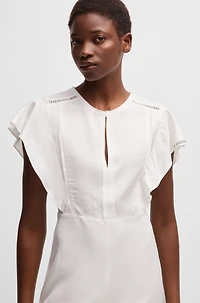 Keyhole-neckline dress with frilled sleeves