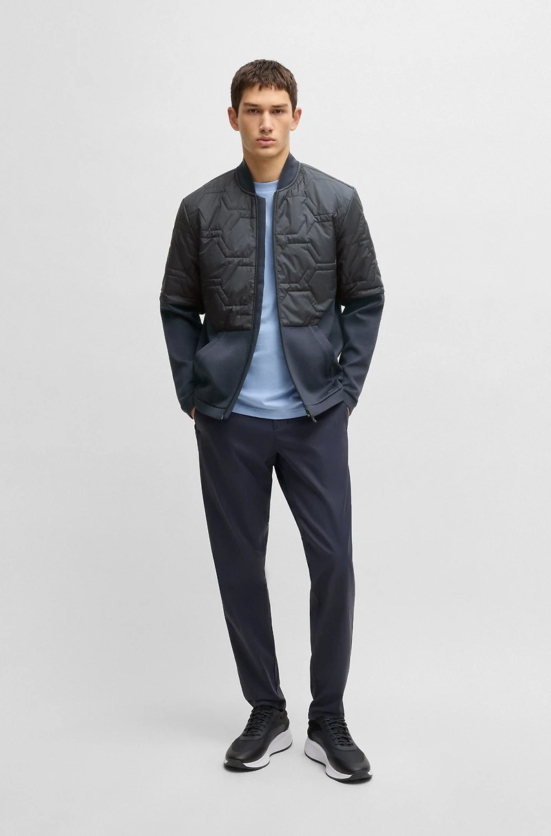 Hybrid sweatshirt with quilted upper body and mesh lining