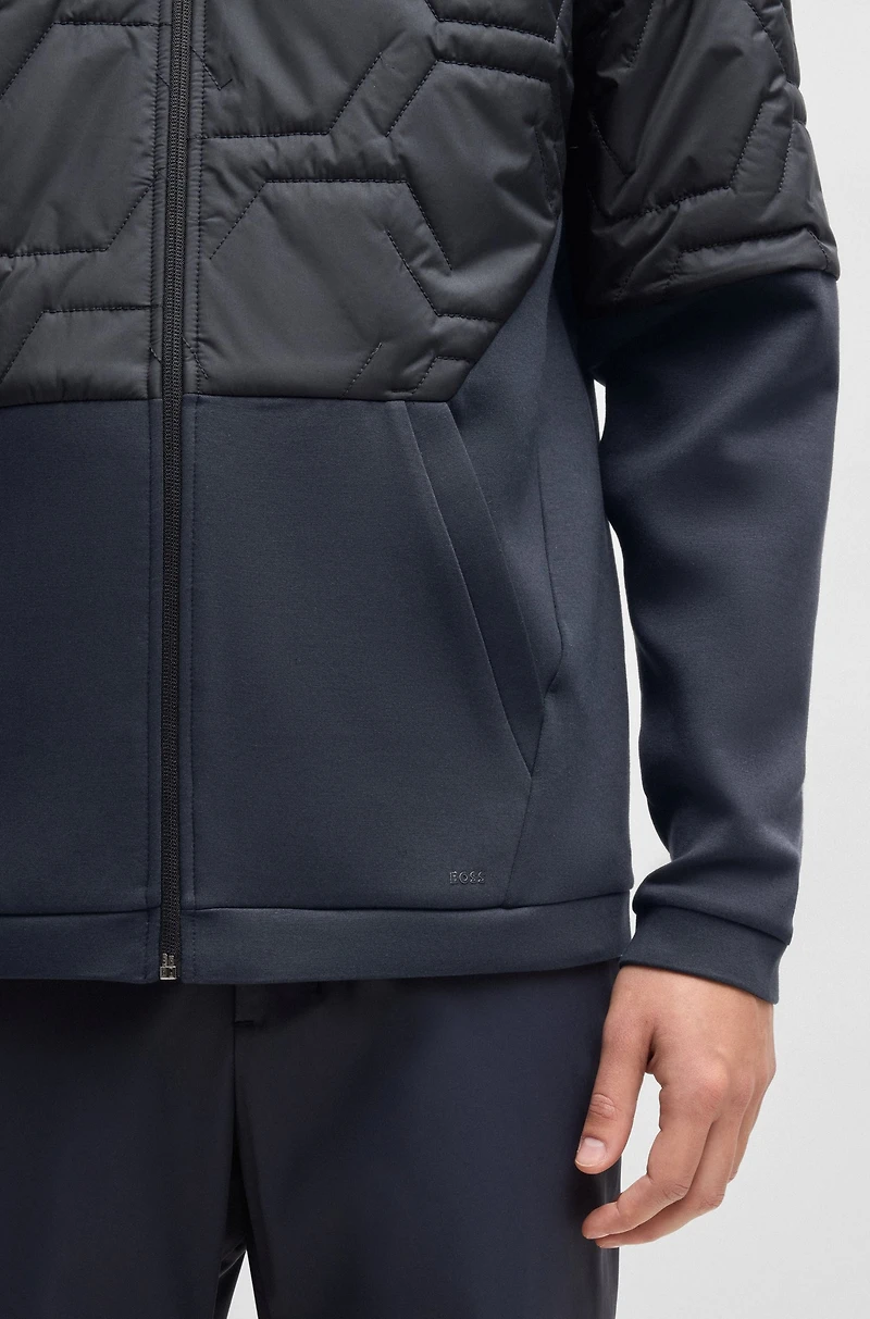Hybrid sweatshirt with quilted upper body and mesh lining
