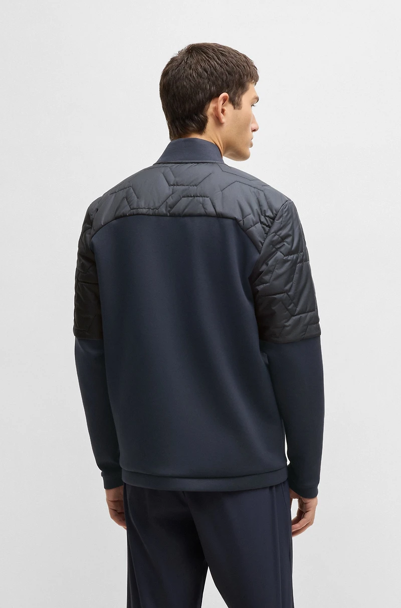 Hybrid sweatshirt with quilted upper body and mesh lining
