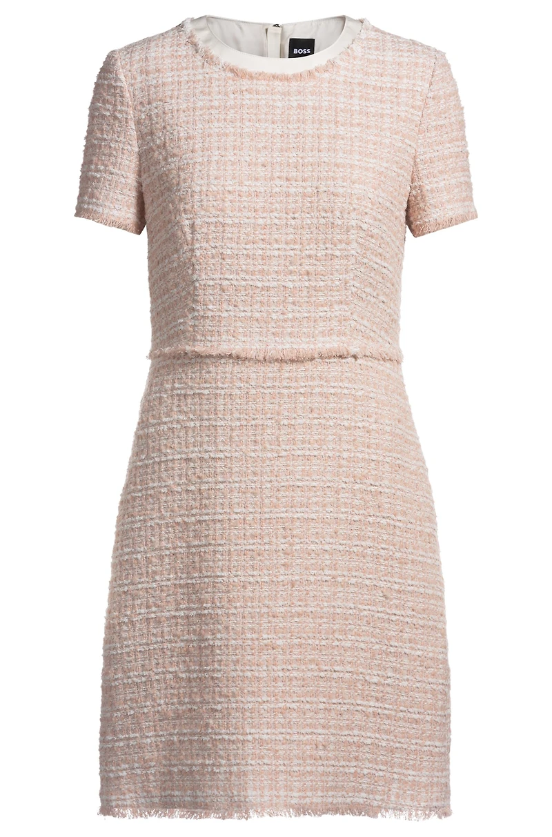 Tweed dress with stretch-cotton trims