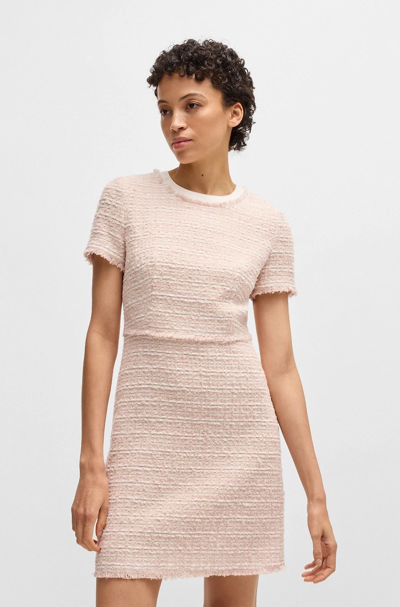 Tweed dress with stretch-cotton trims