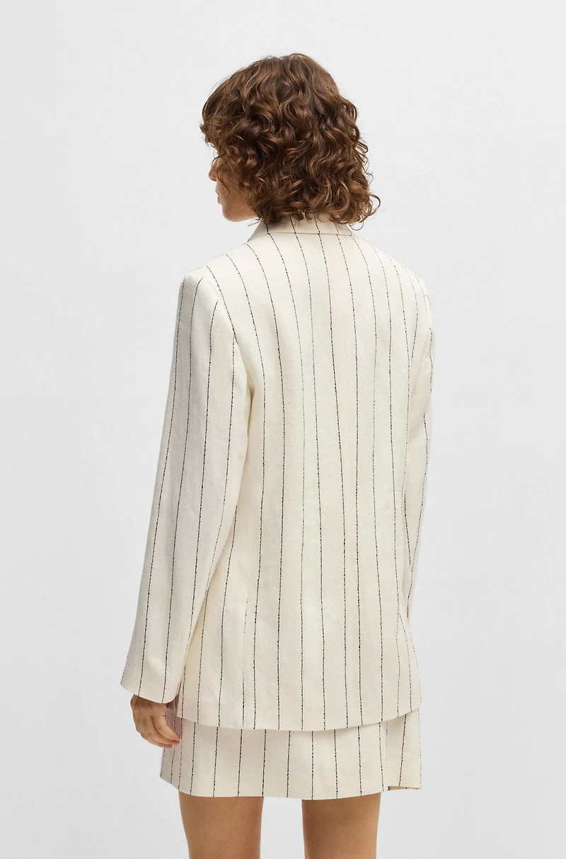 Relaxed-fit suit jacket striped linen-blend bouclé