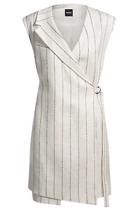 Wrap-front dress a pinstripe linen blend