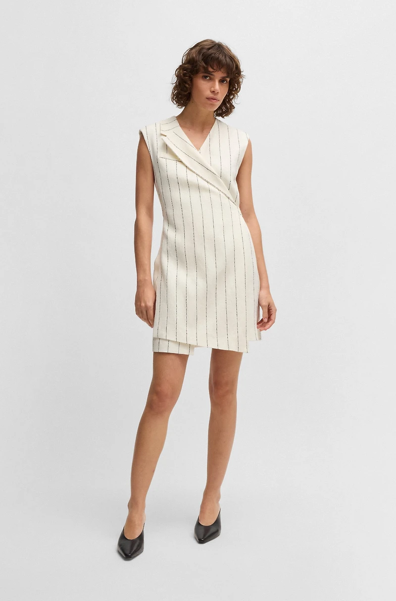 Wrap-front dress a pinstripe linen blend