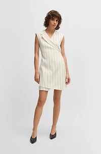 Wrap-front dress a pinstripe linen blend