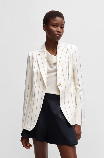 Slim-fit suit jacket striped linen-blend bouclé