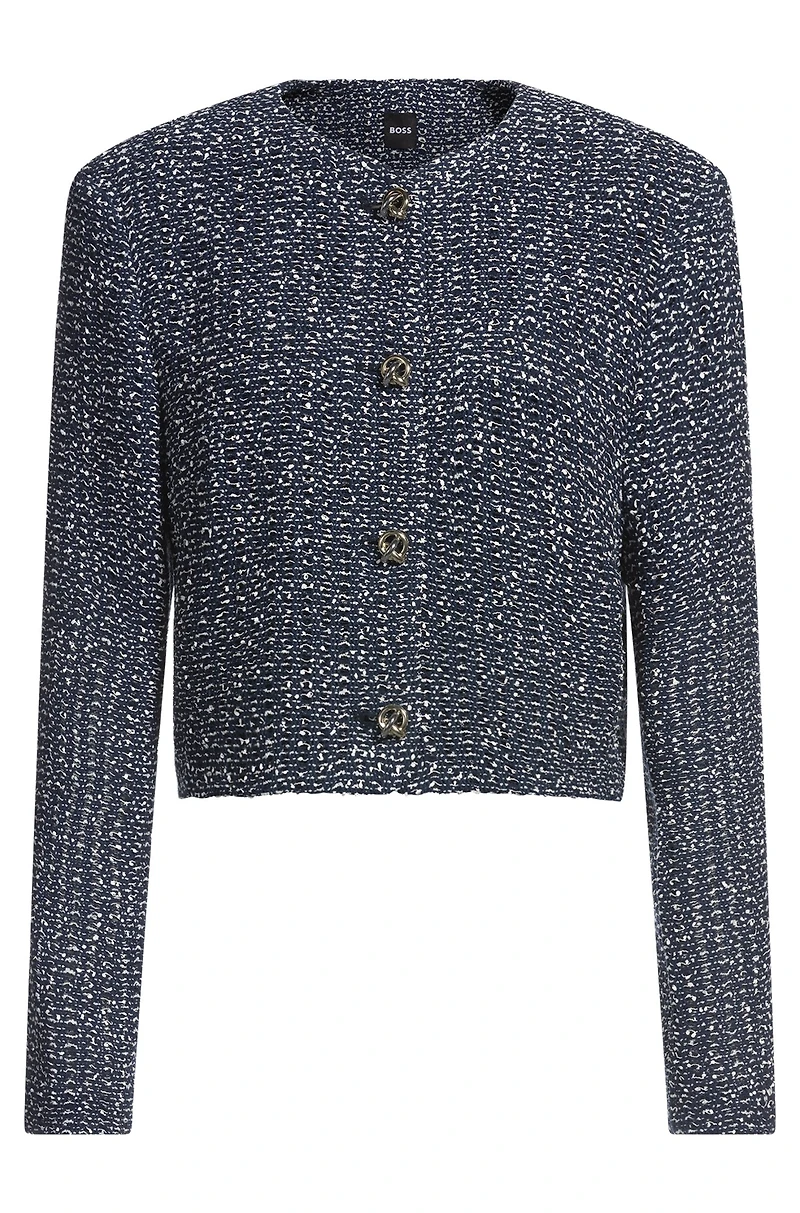 Collarless jacket two-tone tweed