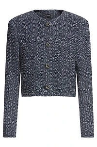 Collarless jacket two-tone tweed