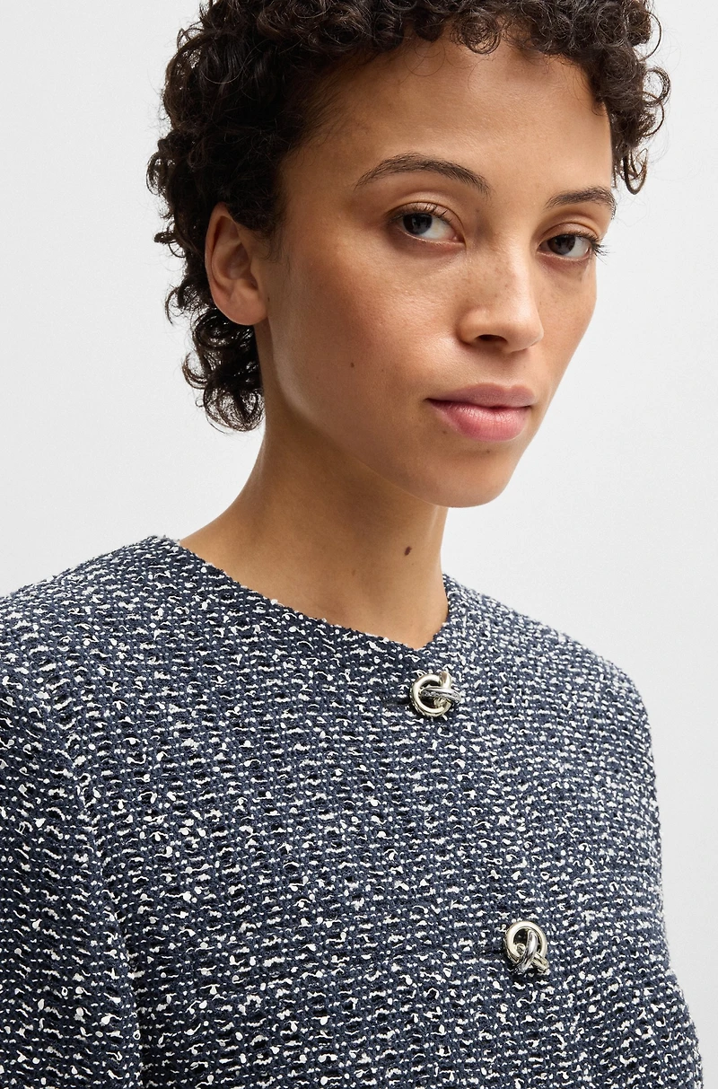 Collarless jacket two-tone tweed