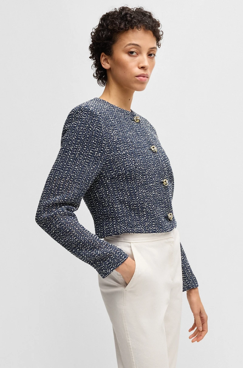 Collarless jacket two-tone tweed