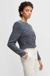 Collarless jacket two-tone tweed