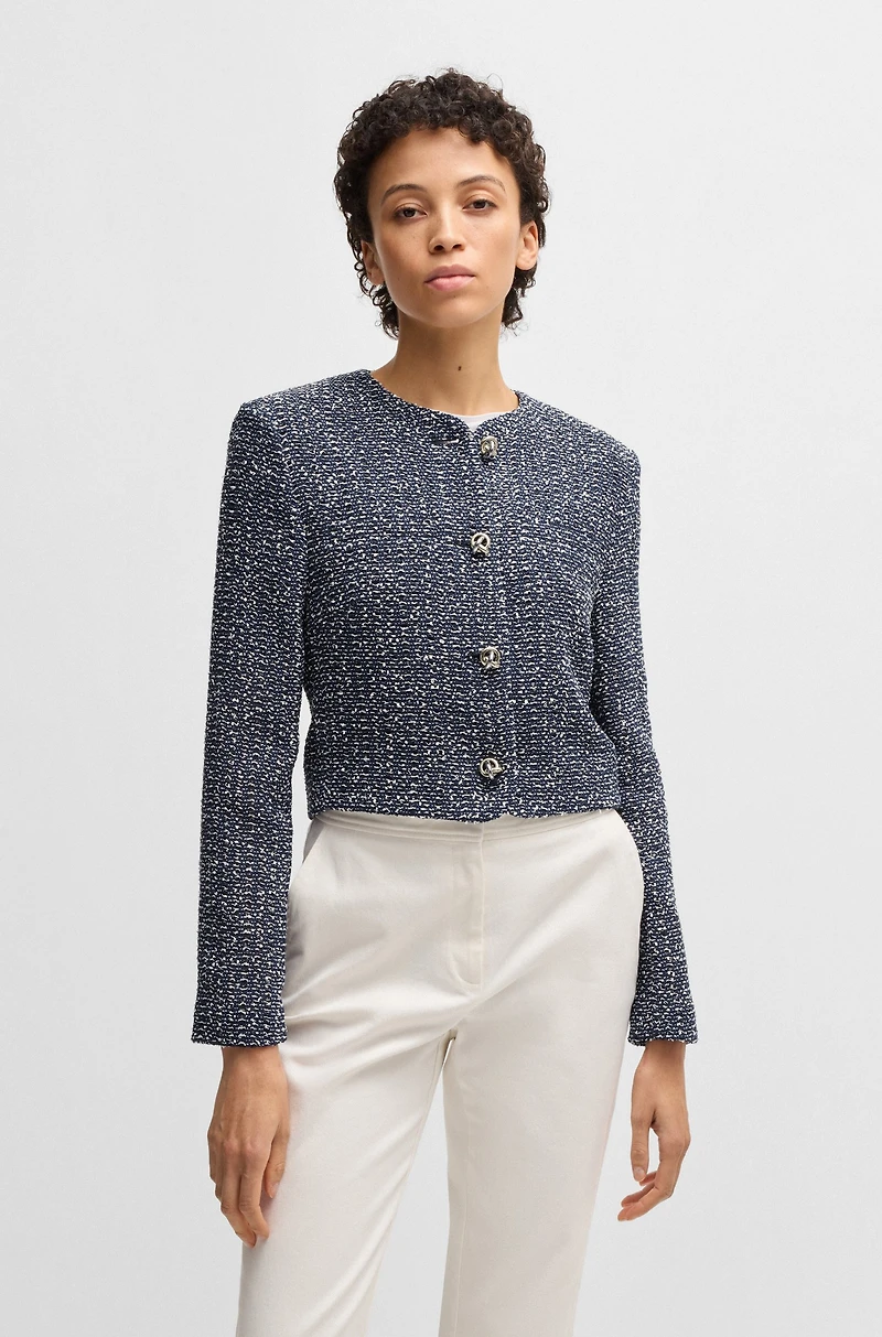 Collarless jacket two-tone tweed