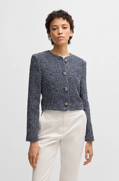 Collarless jacket two-tone tweed