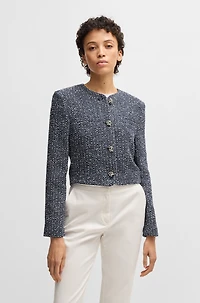 Collarless jacket two-tone tweed
