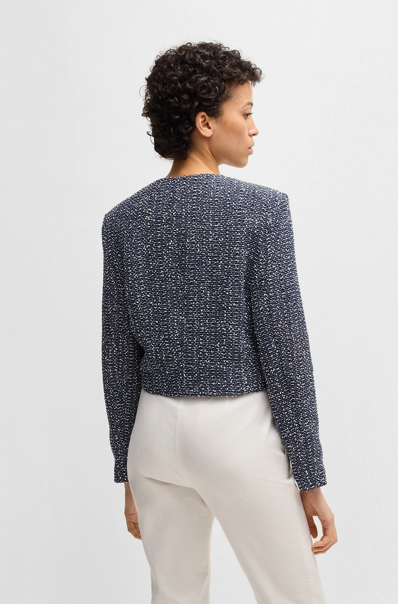 Collarless jacket two-tone tweed