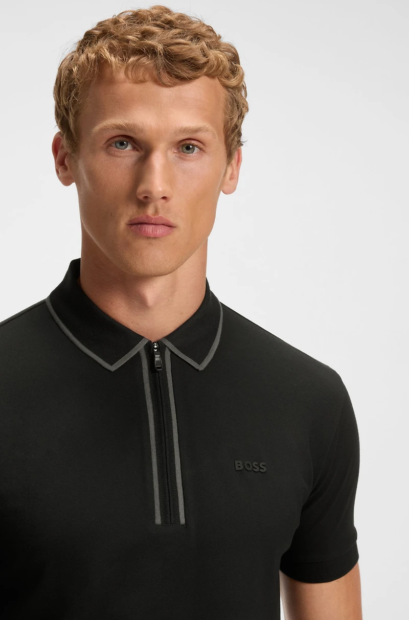 Stretch-cotton polo shirt with contrast stripes