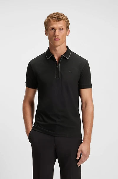 Stretch-cotton polo shirt with contrast stripes