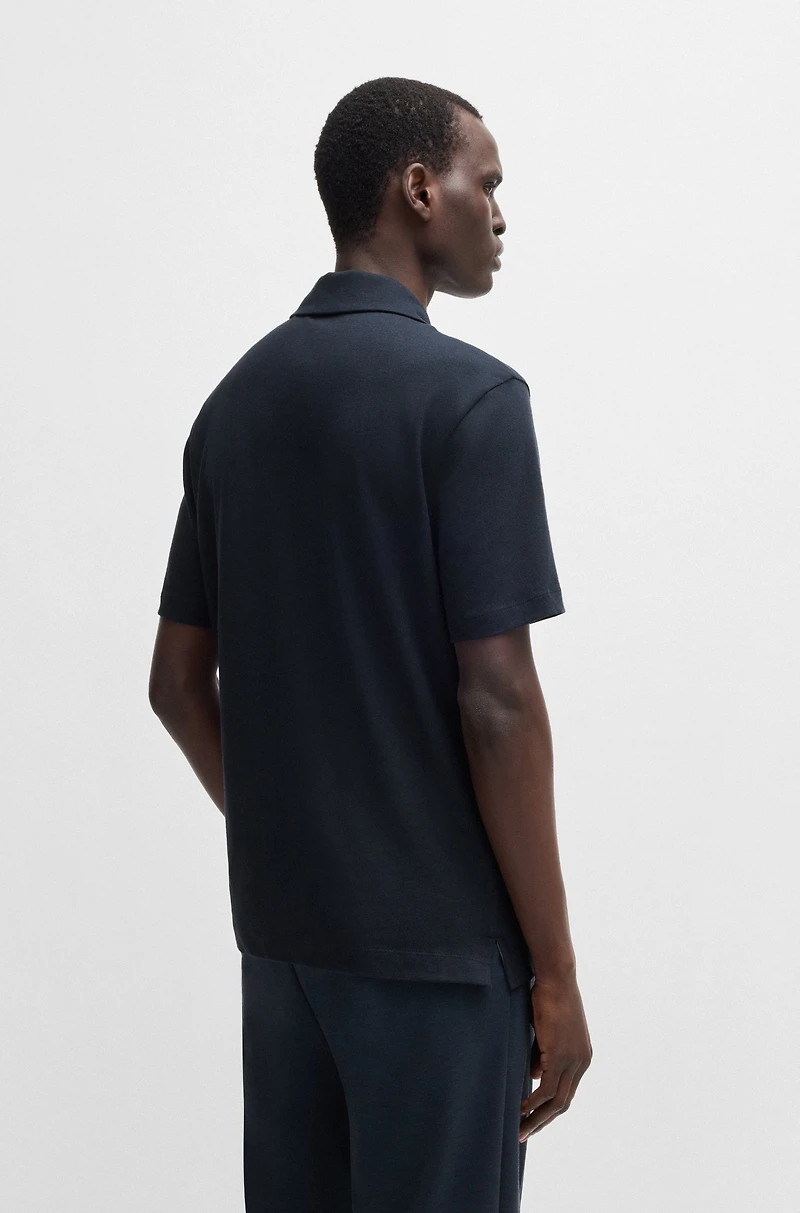 Cotton-linen polo shirt with Johnny collar