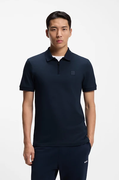 Stretch-cotton slim-fit polo shirt with logo patch