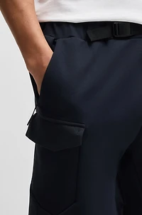 Super-stretch shorts with hopsack paneling