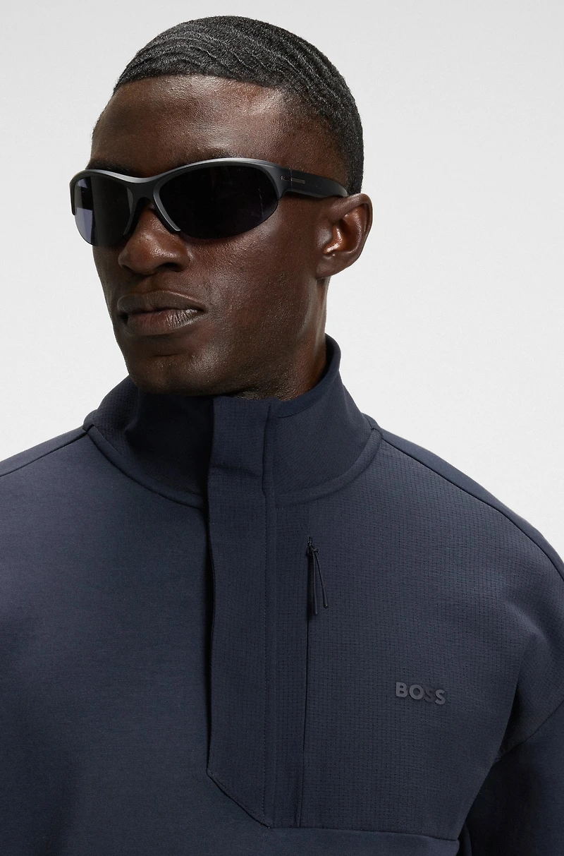 Super-stretch sweatshirt with stormflap detail