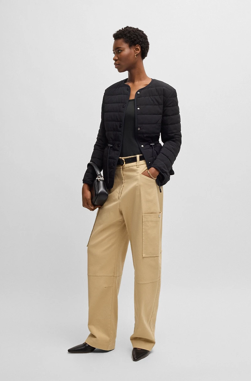 Scoop-neck T-shirt ribbed stretch fabric