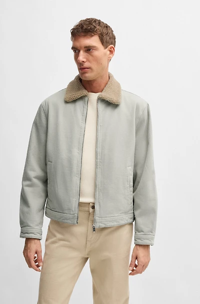 BOSS SELECTED BY BECKHAM Italian-denim jacket with borg collar